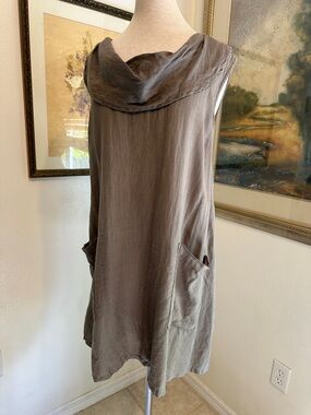 Camille & Co. Sleeveless Cowl Neck Linen Tunic/Dress in Taupe Size XL